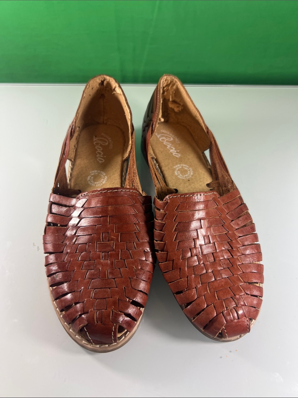 Woven Leather Slip-On Sandals in Brown